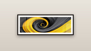 Cuadro enmarcado en una pared: Espiral dinámico amarillo y negro