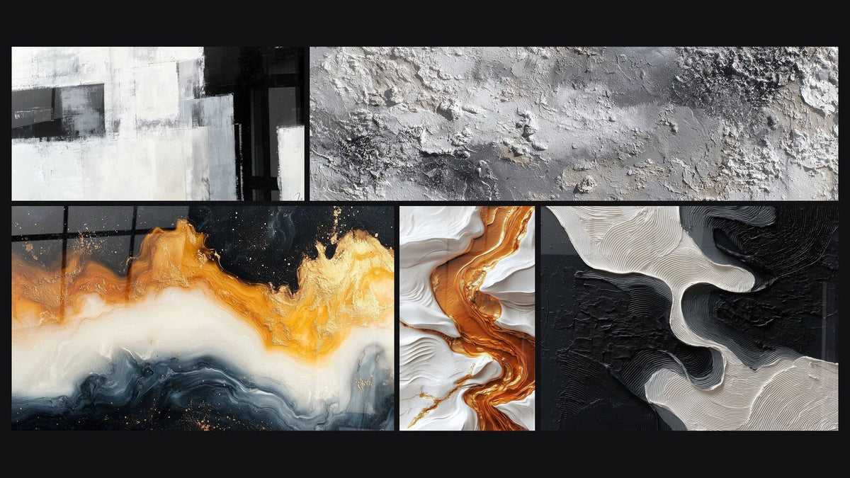 Mosaico di cinque quadri, tra cui Marea Eterna Dorata