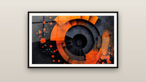 Cuadro enmarcado en una pared: Espiral dinámico naranja