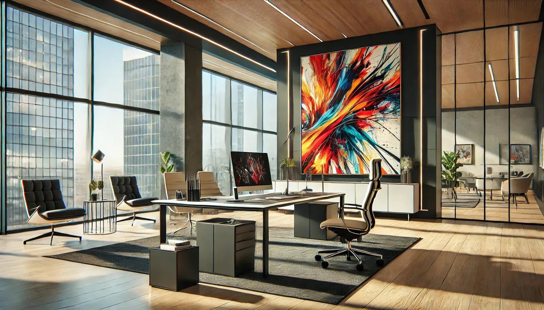 Comment un tableau abstrait coloré peut transformer un bureau design professionnel ?