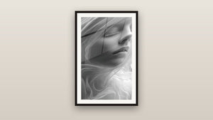 Ingelijst schilderij aan een muur: Vrouw Etherische Veren
