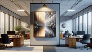 Comparaison côte à côte d'une aquarelle délicate et d'une peinture à l'huile robuste encadrées dans un bureau climatisé moderne