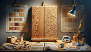 Comparaison de panneaux de bois massif et MDF préparés pour peinture dans un atelier de restauration professionnel