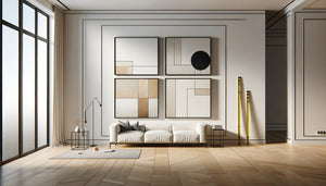 Comparaison visuelle de trois formats muraux : triptyque, diptyque et tableau unique dans intérieur contemporain