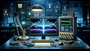 Test de compatibilité électromagnétique d'un système LED avec visualisation des ondes et équipements professionnels de mesure