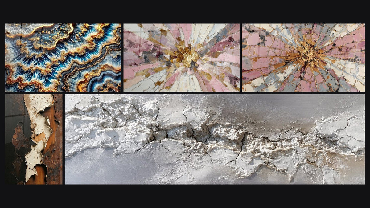 Mosaic of five paintings, including Golden Tide