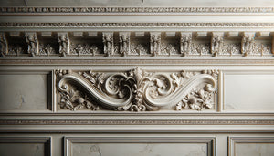 Corniche décorative classique avec frise ornementale en plâtre blanc dans hôtel particulier français du 19ème siècle