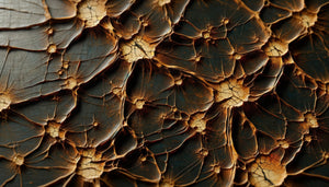 Macro photographique de craquelures authentiques sur surface de peinture ancienne à l'huile, réseau de fissures naturelles caractéristiques