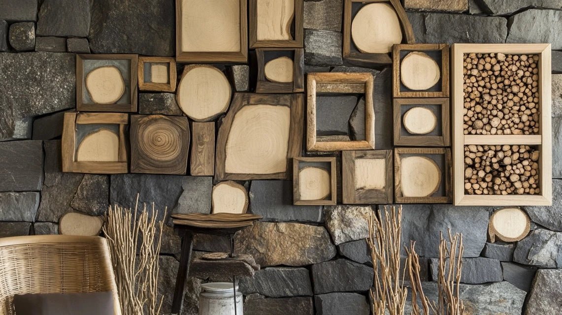 Installation murale présentant différentes configurations pour créer un mur de cadres en bois massif harmonieux, avec schémas d'agencement et conseils de disposition pour galeries photos.
