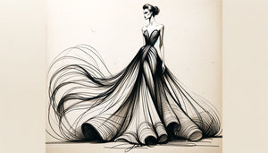 Croquis de mode original de Karl Lagerfeld, silhouette élégante au trait noir caractéristique, esquisse authentique sur papier