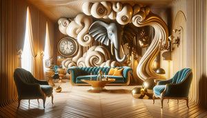 Décoration d'intérieur surréaliste inspirée de Salvador Dalí avec horloge molle et formes organiques oniriques