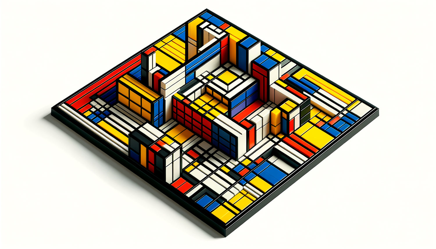Composition néoplastique De Stijl années 1920, rectangles aux couleurs primaires pures séparés par lignes noires orthogonales, style Mondrian