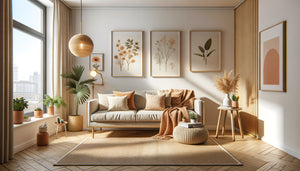 Intérieur d'appartement Airbnb moderne décoré avec goût selon un budget limité, style scandinave chaleureux