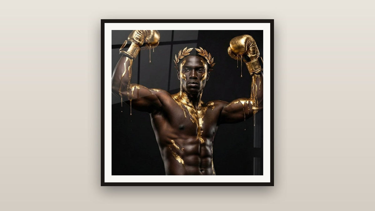 Tableau encadré sur un mur : Boxeur Champion