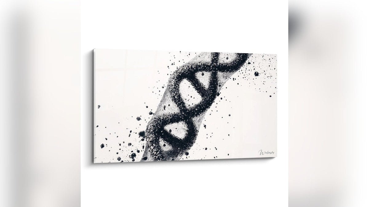 Tableau encadré sur un mur : Hélice ADN abstraite