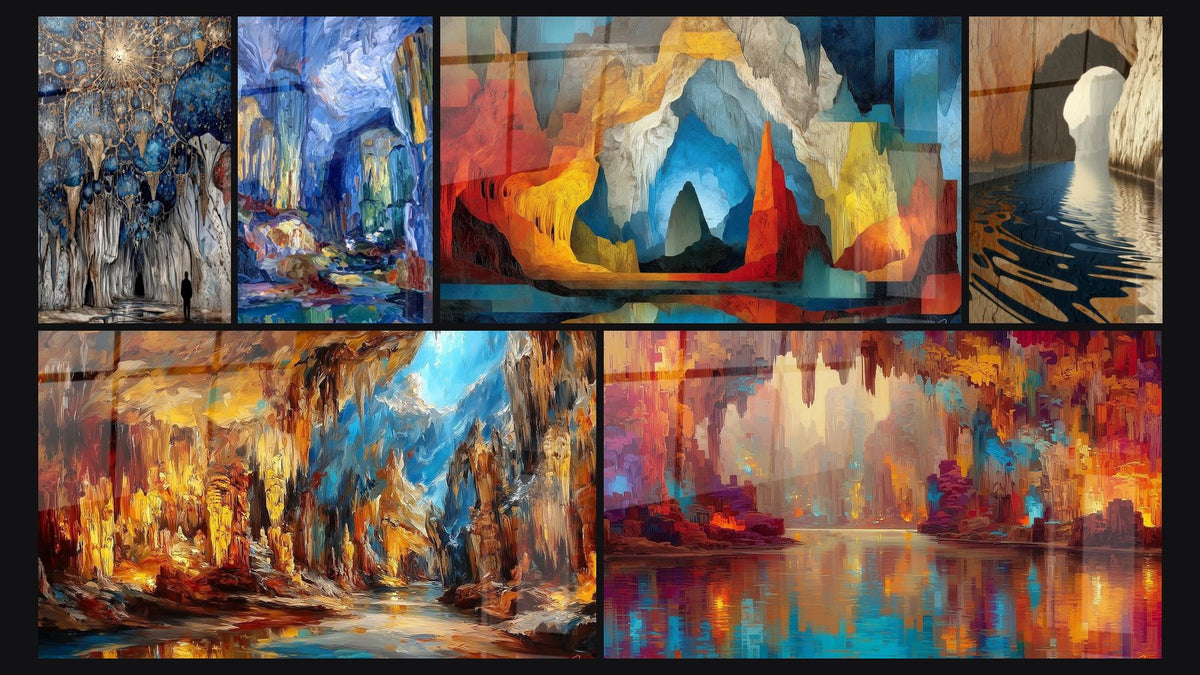Mosaïque de six tableaux, dont Cathédrale Souterraine Lumineuse, Caverne Souterraine Illuminée et Grotte Illuminée