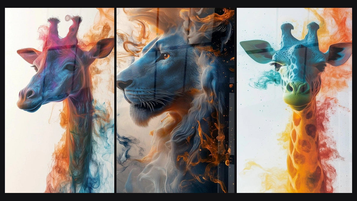 Mosaik aus drei Gemälden: Elegant, Himmelsmähne und Erhobener Traum