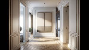 Diptyque horizontal 2x60x40cm dans couloir moderne créant effet d'élargissement visuel sophistiqué