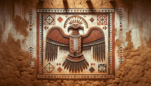 Peinture murale traditionnelle ewe du Ghana représentant une divinité hybride mi-humaine mi-animale sur mur d'argile ocre