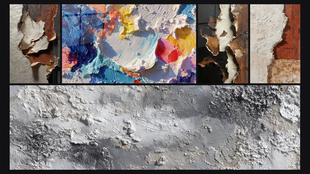 Mosaico di cinque quadri, tra cui Di pittura astratta