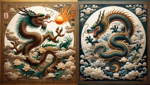 Comparaison traditionnelle dragons taoïste et bouddhiste, art chinois classique, différences iconographiques griffes et postures