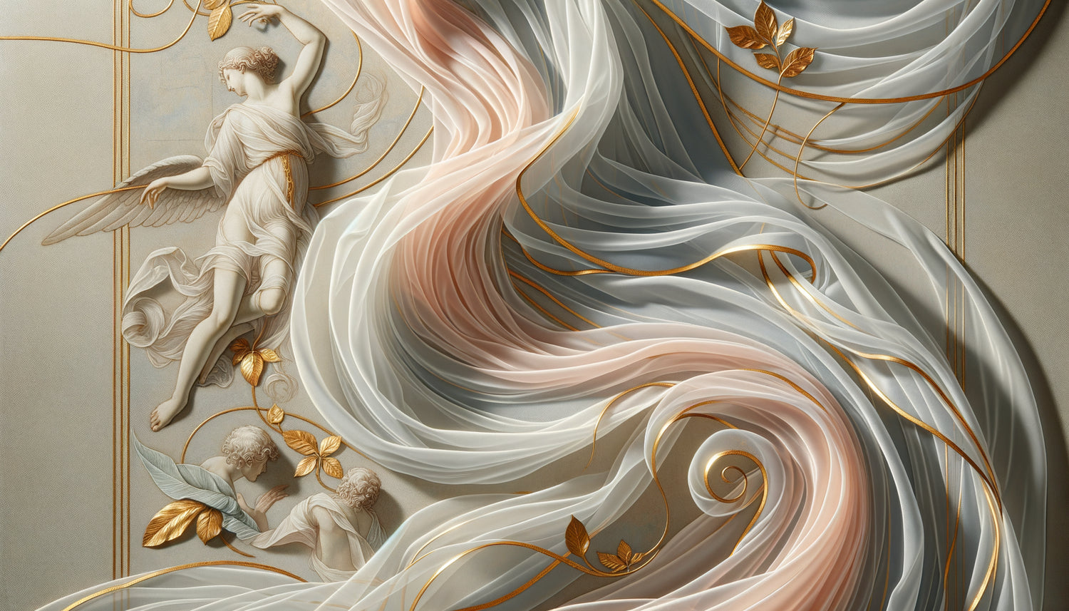 Détail de drapé fluide peint par Botticelli, Renaissance florentine XVe siècle, tissu translucide aux plis gracieux et dorés