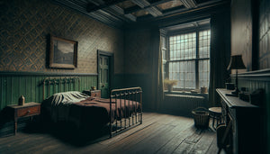 Peinture à l'huile style école de Camden Town 1911-1913, intérieur ouvrier londonien aux tons sombres et terreux