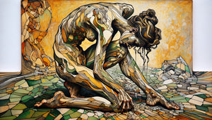 Œuvre expressionniste dans le style caractéristique d'Egon Schiele avec lignes anguleuses et palette maladive typique de l'expressionnisme viennois