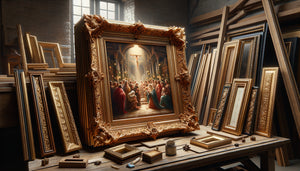 Tableau de Noël classique du XIXe siècle avec différents cadres d'époque dorés et bois sombre