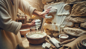 Application artisanale d'enduit imperméable au latex d'euphorbe sur mur antique, technique ancestrale méditerranéenne