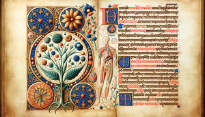 Page de manuscrit médical médiéval enluminé du 14ème siècle avec illustrations botaniques détaillées et lettrines dorées organisationnelles