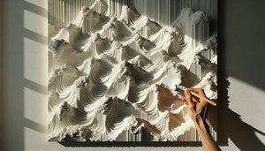 Application professionnelle de médium acrylique texturé en relief épais sur mur d'hôtel avec spatule