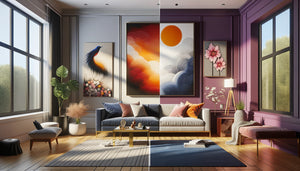 Comparaison visuelle des erreurs et solutions pour choisir et placer un tableau mural dans un intérieur contemporain