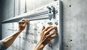 Panneau rigide avec points de fixation espacés selon calculs techniques, mesures visibles, installation professionnelle