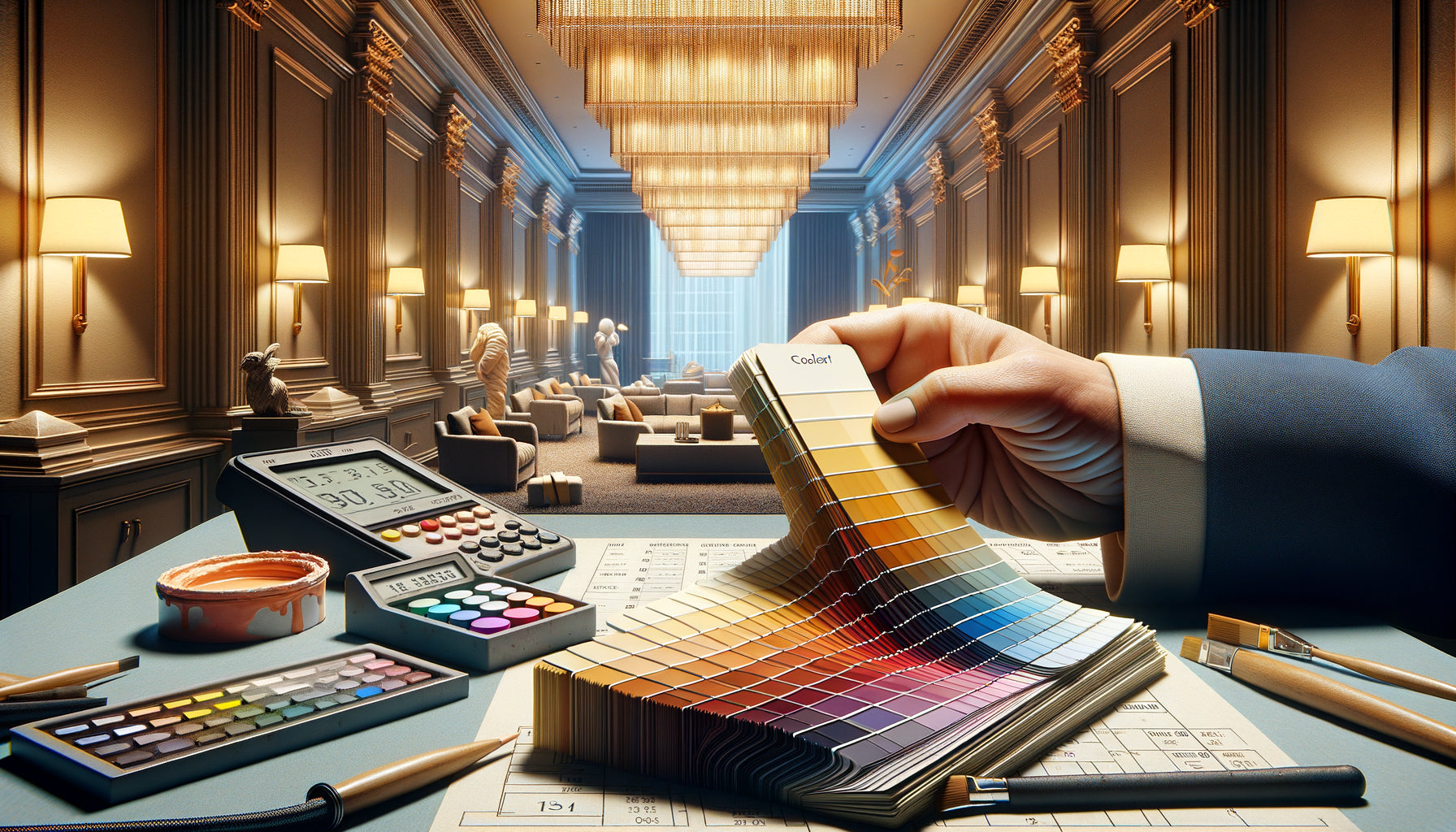 Évaluation professionnelle de la densité de pigmentation de peintures haut de gamme pour hôtels de luxe avec échantillons comparatifs
