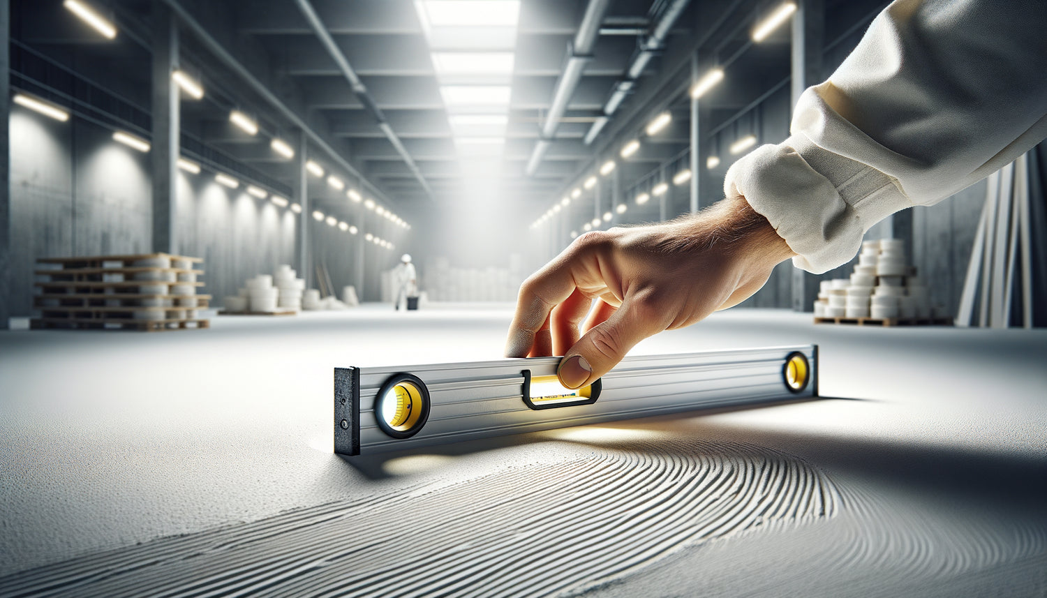 Inspection professionnelle d'un enduit de préparation mural lisse avec éclairage rasant révélant la qualité de surface