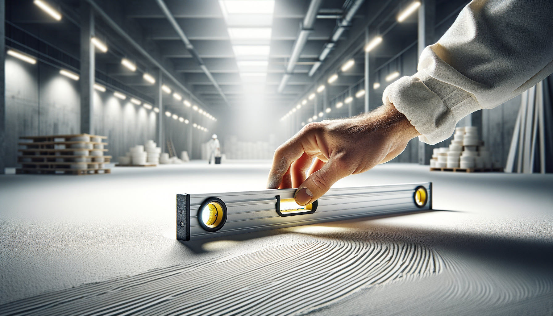 Inspection professionnelle d'un enduit de préparation mural lisse avec éclairage rasant révélant la qualité de surface