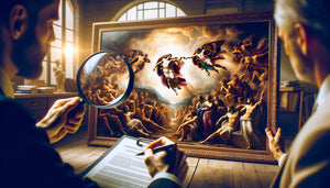 Tableau mythologique contemporain d'artiste émergent en cours d'évaluation professionnelle pour estimation de valeur