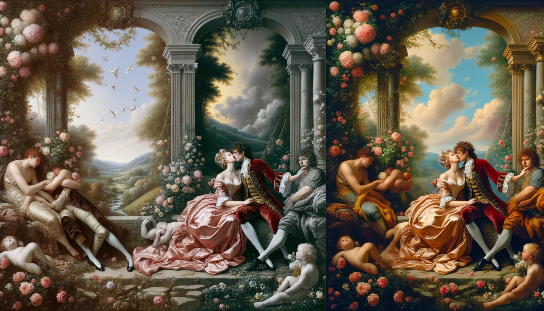 Évolution des tableaux érotiques et romantiques du rococo de Fragonard au style contemporain libéré