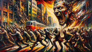 Peinture expressionniste allemande style Kirchner avec coups de pinceau violents et couleurs acides symbolisant la colère picturale