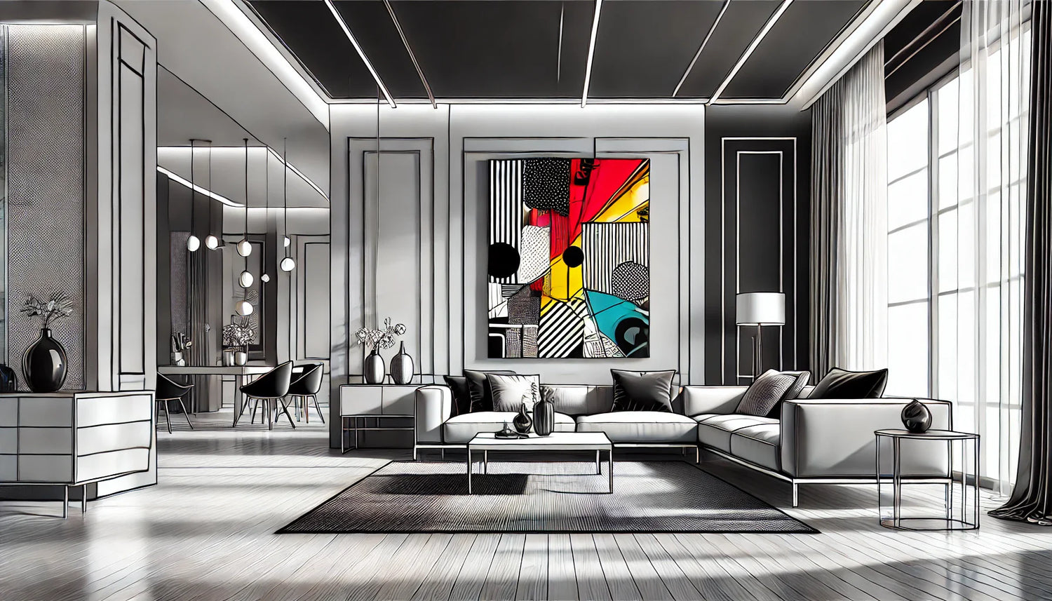 Tableau Pop Art : La Touche Originale pour un Salon aux Tons Monochromes