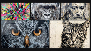 Mosaic of five paintings, including Street Art Wall Art N°4
