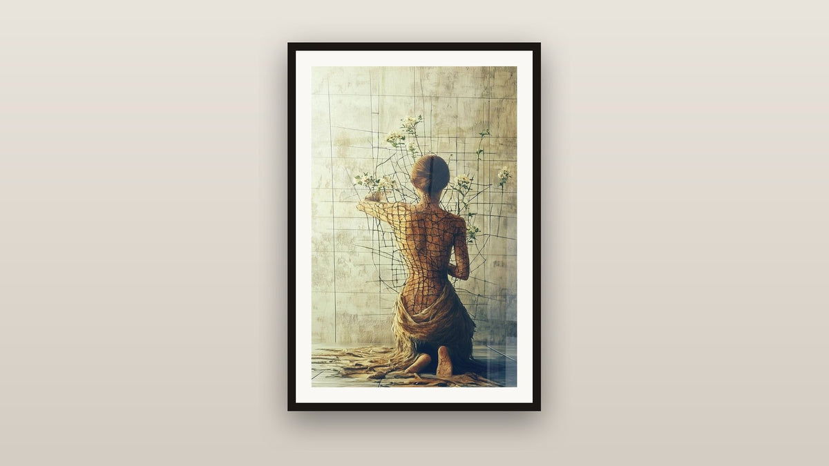 Ingelijst schilderij aan een muur: Tussen de Scheuren
