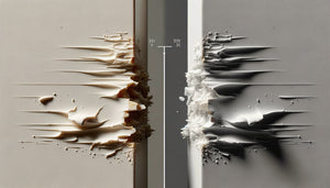 Comparaison macro des dégâts de frottement sur peinture mate versus satinée au contact des cadres