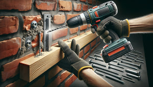 Installation professionnelle de tasseau sur mur en brique pleine avec perceuse et chevilles adaptées