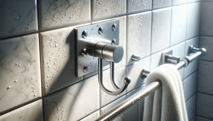 Fixations en acier inoxydable pour tableaux sur carrelage de salle de bain humide avec système adhésif waterproof