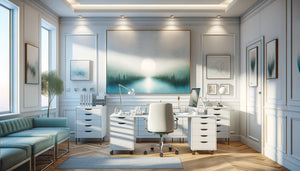 Bureau médical moderne avec tableau panoramique apaisant au-dessus du poste de travail du médecin