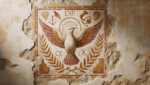 Fresque paléochrétienne des catacombes romaines représentant un oiseau symbolisant l'âme humaine, art sacré du 3ème siècle