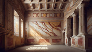 Fresque monochrome romaine de Pompéi imitant des panneaux de marbre par technique de trompe-l'œil, 1er siècle