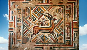 Fresque murale antique d'Axoum montrant motifs hybrides éthiopiens et yéménites, pigments ocre et bleu, 4ème-6ème siècle